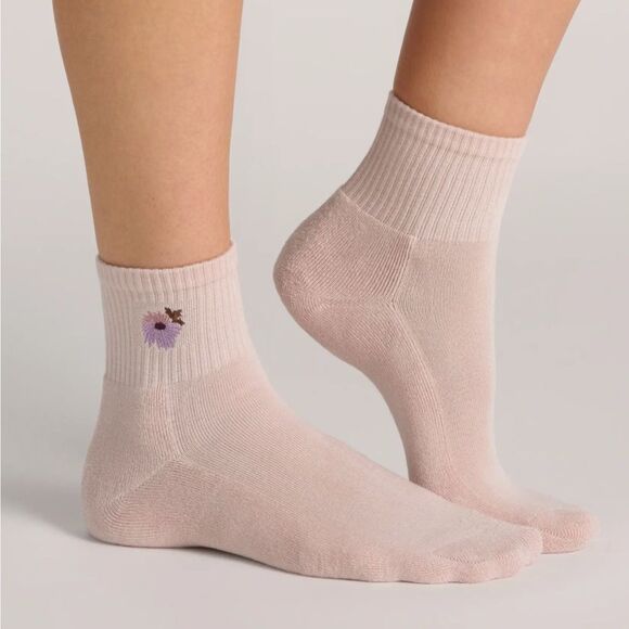 Ted Baker Pink Green Beige High Quarter Crew Floral Embroidery Stretch Socks 3pk - Picture 6 of 16